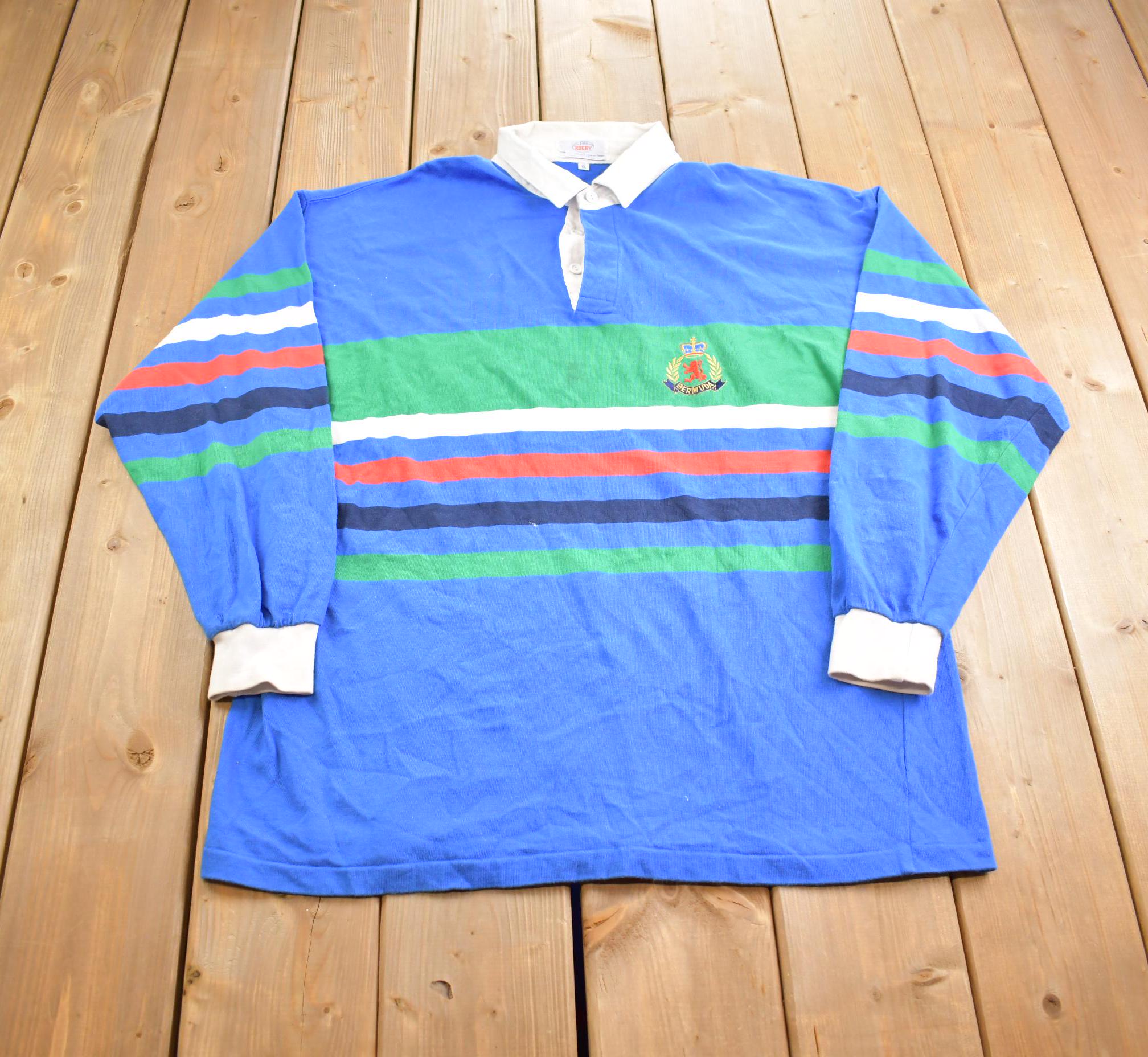 Vintage 1990s Bermuda Embroidered Rugby Blank Button Up Shirt