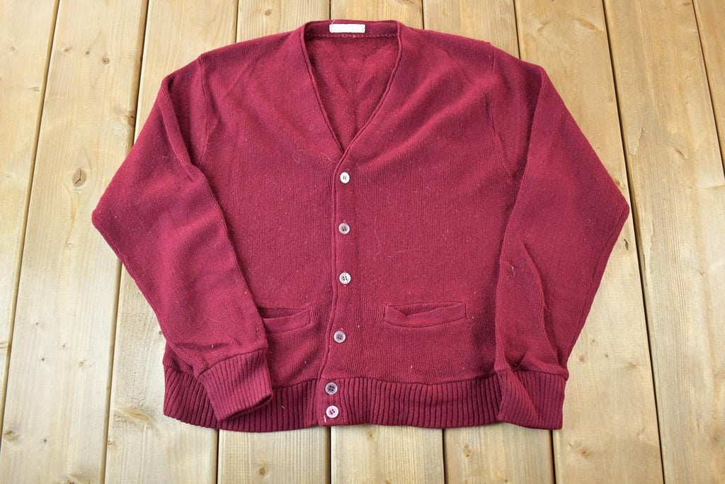 Vintage 1970s Raymond Eaton Knit Perfect Mild Distress Cardigan Sweater Made In USA
