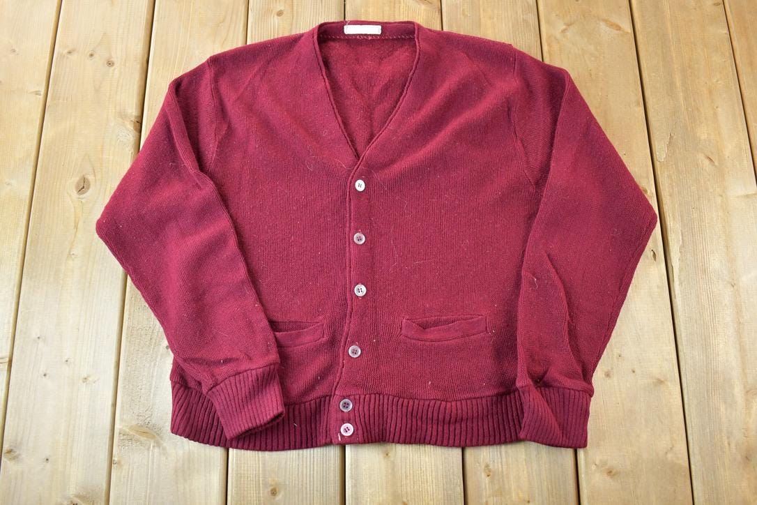 Vintage 1970s Raymond Eaton Knit Perfect Mild Distress Cardigan Sweater Made In USA