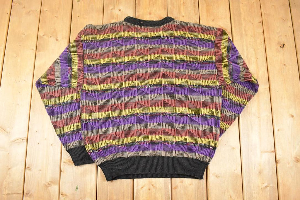 Vintage 1990s Expressions Worldwide Abstract Knit Crewneck Sweater Mens L  90s Knitted Sweatshirt  Vintage Preppy Knits