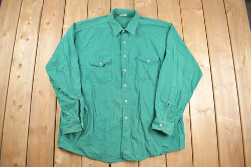 Vintage 1990s Five Brother Blank Button Up Shirt / 1990s Button Up / Vintage Flannel / Basic Button Up / Distressed / Workwear