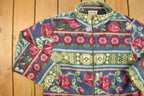 Vintage 1990s Alfred Dunner Abstract Floral Pattern Graphic Fleece Zip Up Sweater
