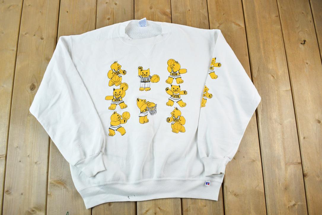 Vintage 1980s Basketball Cat Russell Athletics Souvenir Crewneck Sweatshirt Made In USA