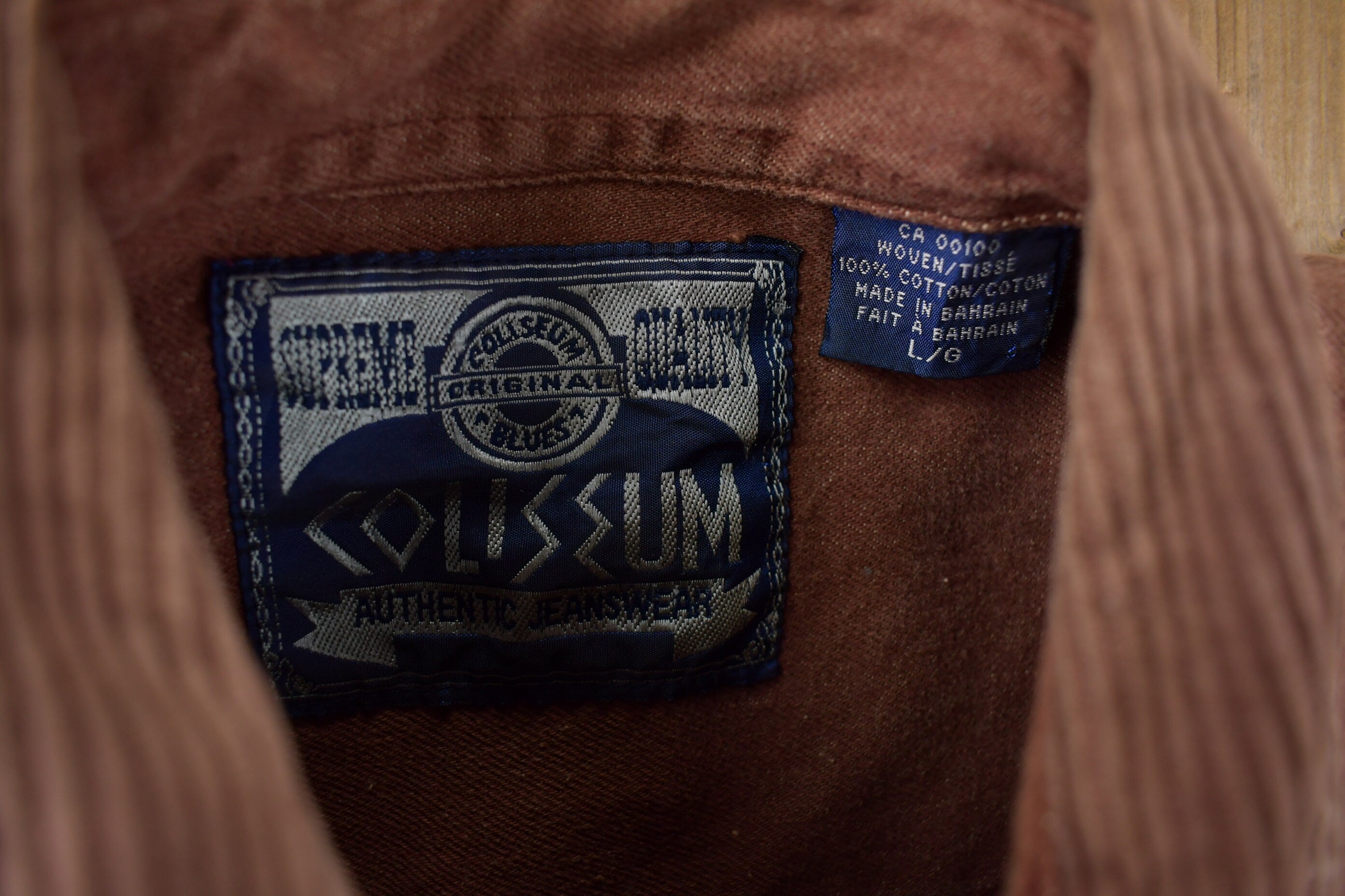 Vintage 1990s Coliseum Brown Corduroy Collar Blank Button Up Shirt Size Large