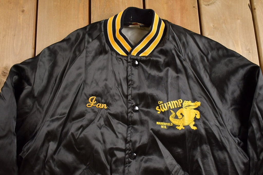 Vintage 1980s Pla-Jac by Dunbrooke Marshfield Wisconsin Swamp Satin Bomber Jacket