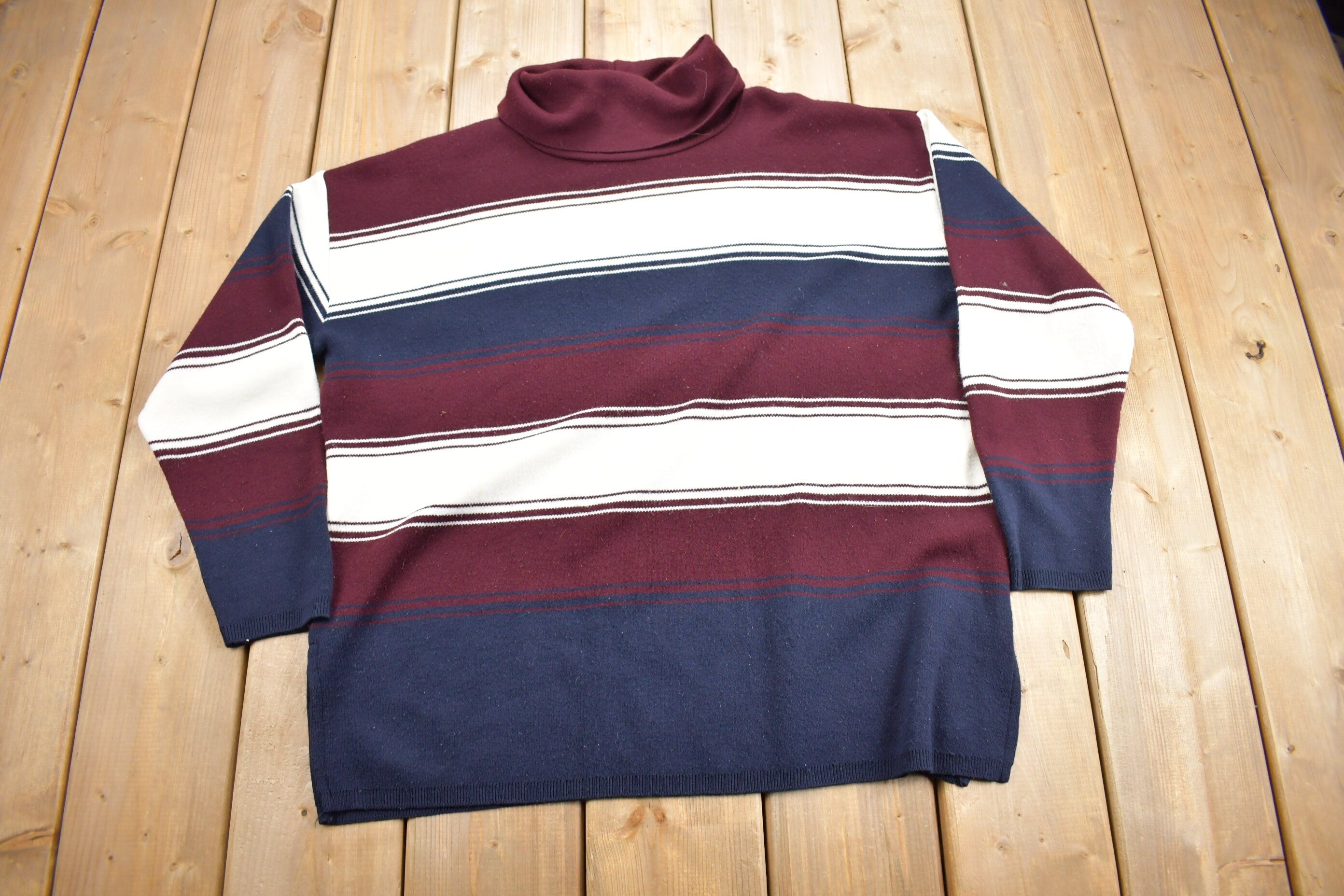Vintage 1990s Karen Lessly Striped turtleneck Sweatshirt