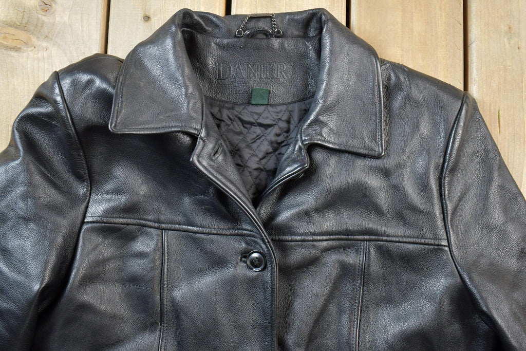 Vintage 1990s Danier Mens Full Length Heavy Leather Coat