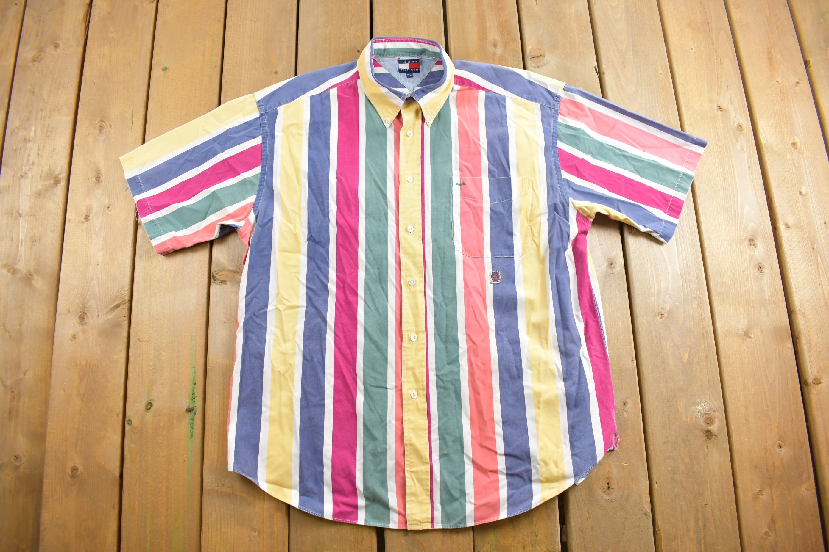 Vintage 1990s Tommy Hilfiger Striped Short Sleeve Button Up Shirt