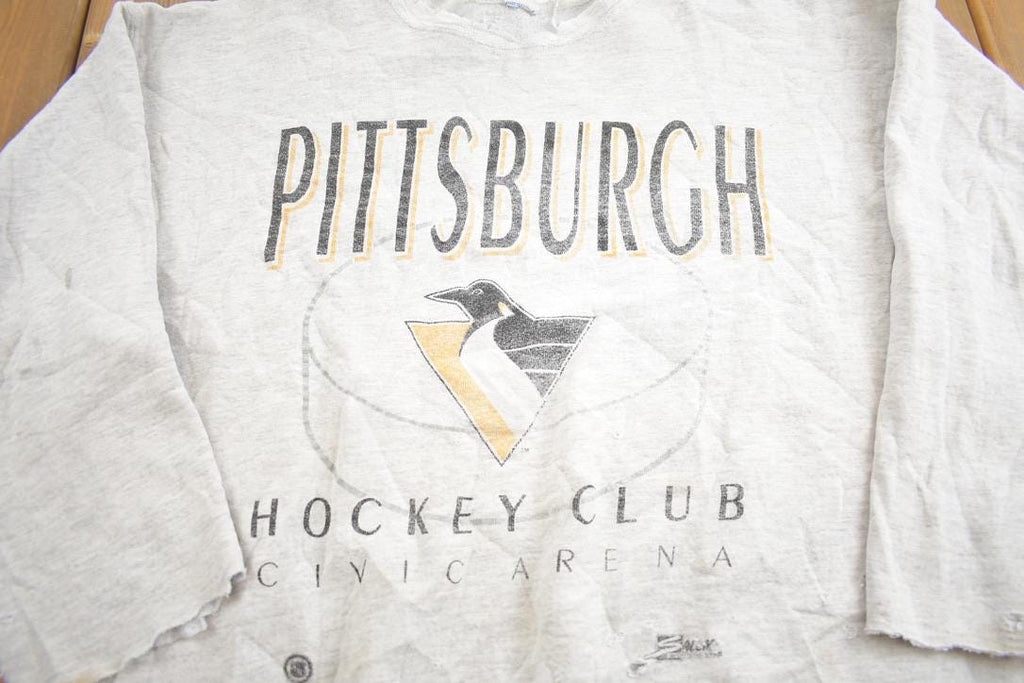 Vintage 1990s Pittsburgh Penguins Hockey Club NHL Distressed Crewneck Sweatshirt Made In USA