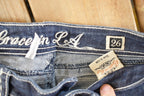 Vintage Deadstock Y2K Grace In LA Bedazzled Bootcut Low Rise Jeans Women's Size 26 x 32