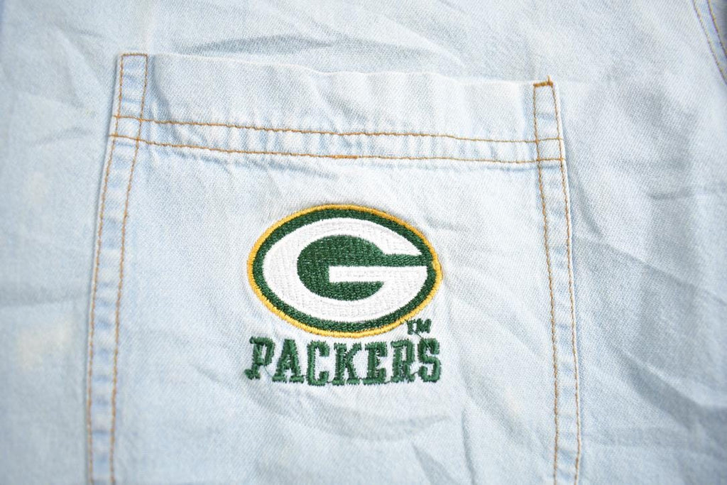 Vintage 1990s Green Bay Packers NFL Game Day Denim Button Up