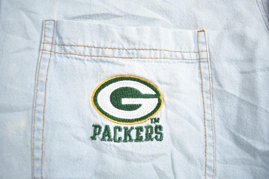 Vintage 1990s Green Bay Packers NFL Game Day Denim Button Up