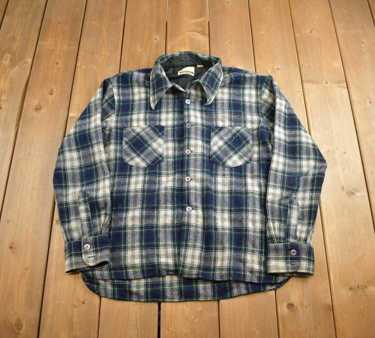 Vintage 1980s Blank Plaid Blank Button Up Shirt Made In USA
