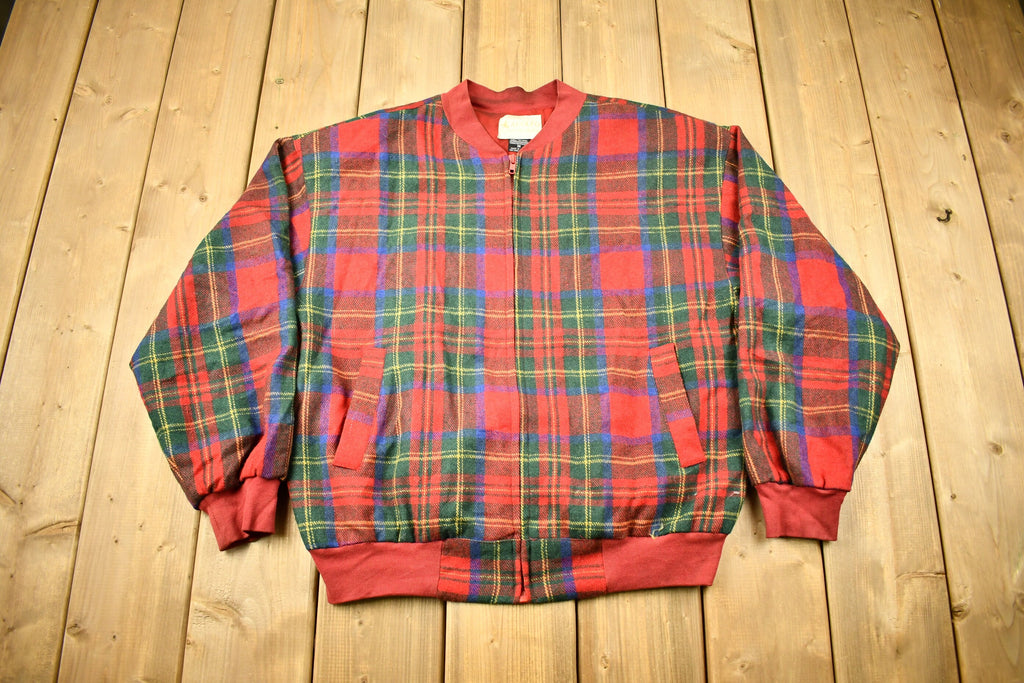 Vintage 1990s Afdolfo Wool Plaid Zip Up Sweatshirt
