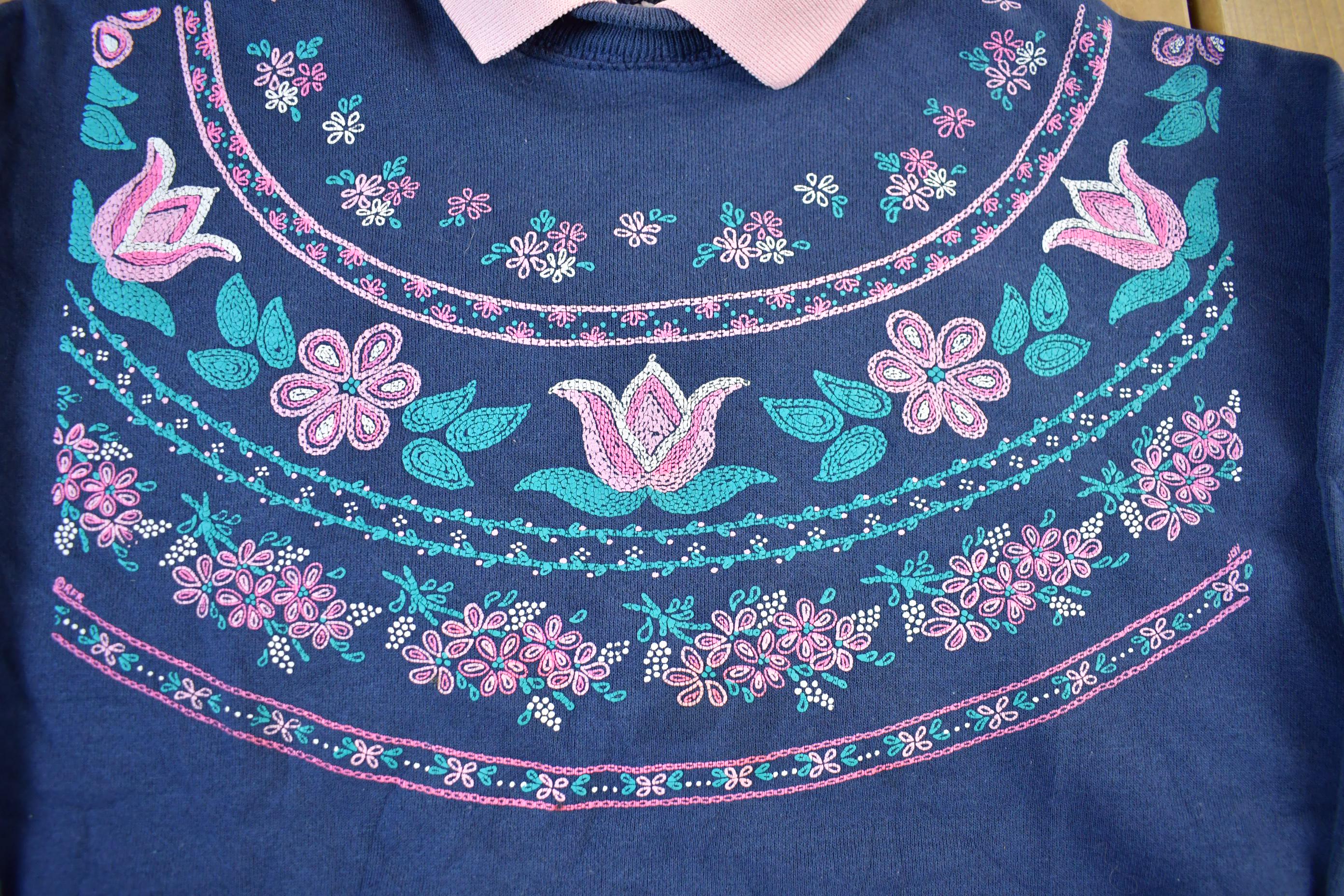 Vintage 1990s Hanes Floral Collared Sweater Women's XL