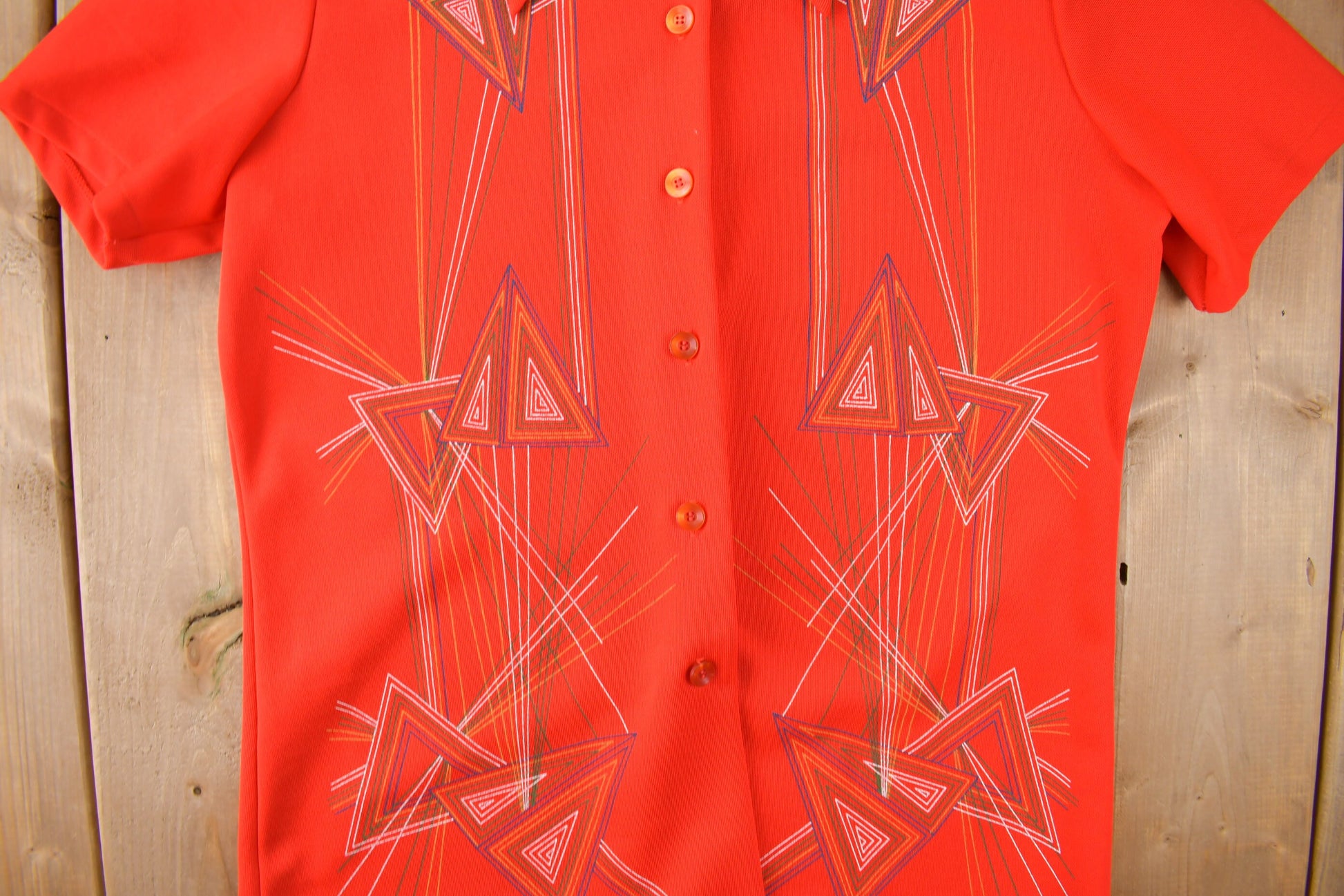 True Vintage 1960s Abstract Short Sleeve Button Up Shirt Made In USA