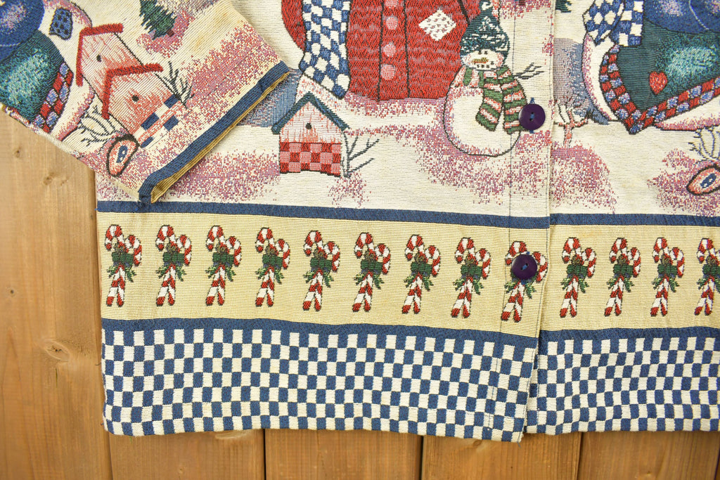 Vintage 1990s Christmas Graphic Patchwork Button Up Jacket