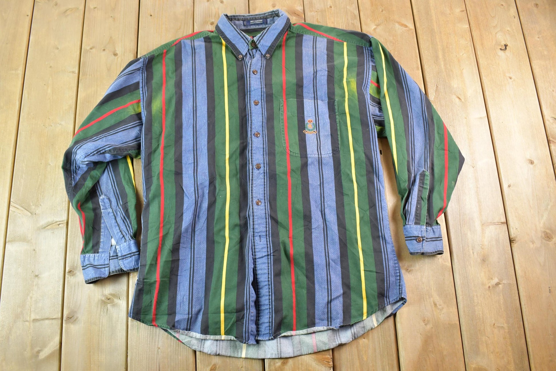 Vintage 1990s Chaps Ralph Lauren Nautical Button Up Shirt / Vintage Dress Shirt / Plaid Button Up / Cowboy Shirt / Preppy Button Up