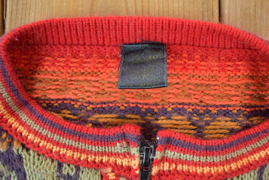 Vintage 1990s LLama Print Full Zip Abstract Knit Crewneck Sweater / 90s Crewneck / Made In USA / Preppy
