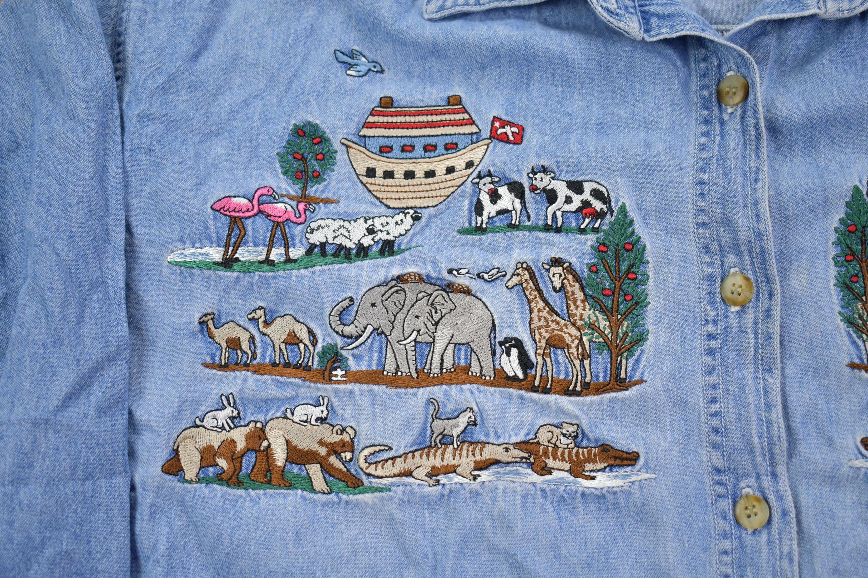 Vintage 1990s Noahs Arc Embroidered Denim Button Up Shirt