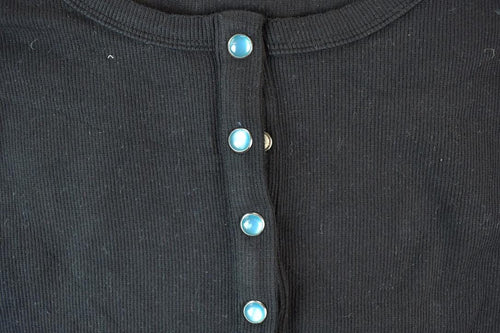 Women Vintage Vigoss Y2K Black Button Up T-Shirt / Vigoss Grunge Skull Print / Contrast Stitch / Internet Famous Clothing / Over Dyed