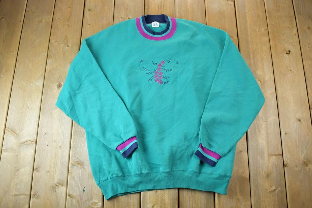 Vintage 1990s Jerzees Super Sweats Floral Design Crewneck