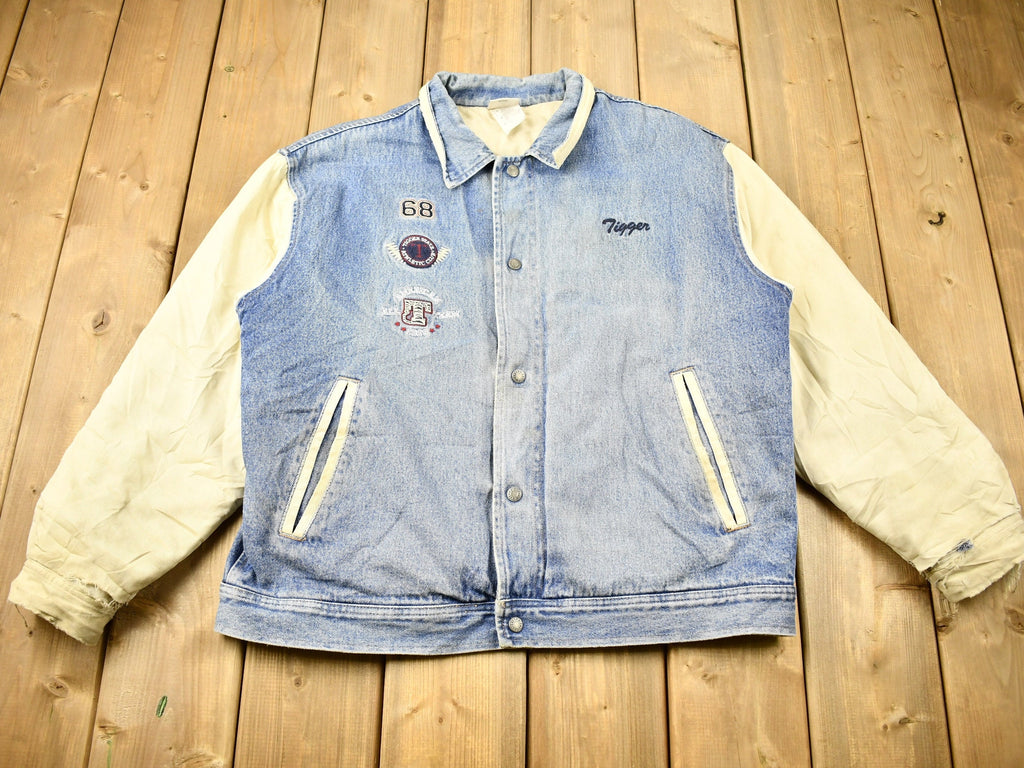 Vintage 1990s Tigger Embroidered Disney Denim Varsity Jacket