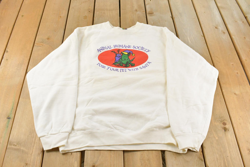 Vintage 1990s Animal Humane Society Santa Christmas Crewneck Sweatshirt Men's Large