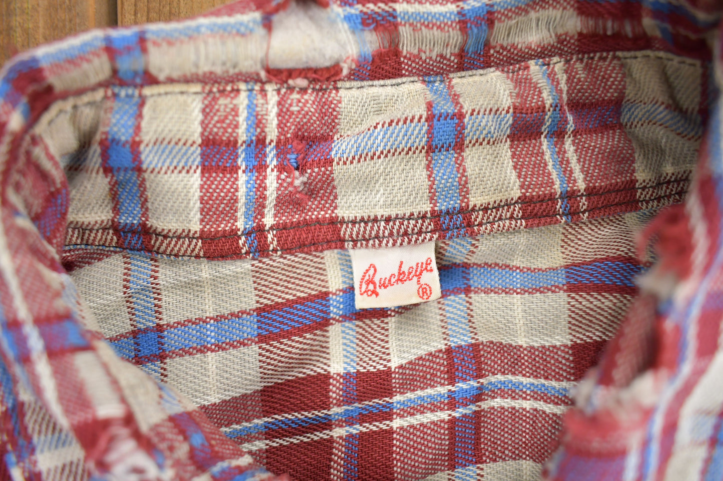 Vintage 1970s Buckeye Plaid Flannel Button Up Shirt / 1970s Button Up / True Vintage / Distressed