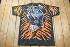 Vintage 1995 Tiger Theme All Over Print Liquid Blue Double Sided Graphic T-Shirt