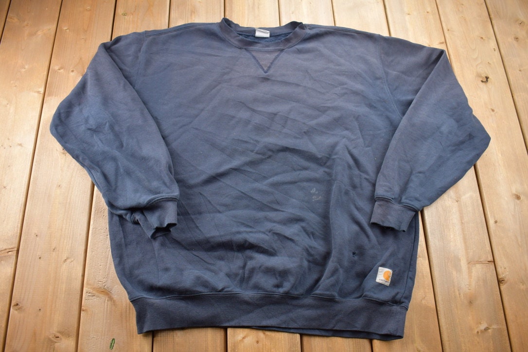 Vintage Y2K Carhartt Navy Distressed Crewneck Sweatshirt