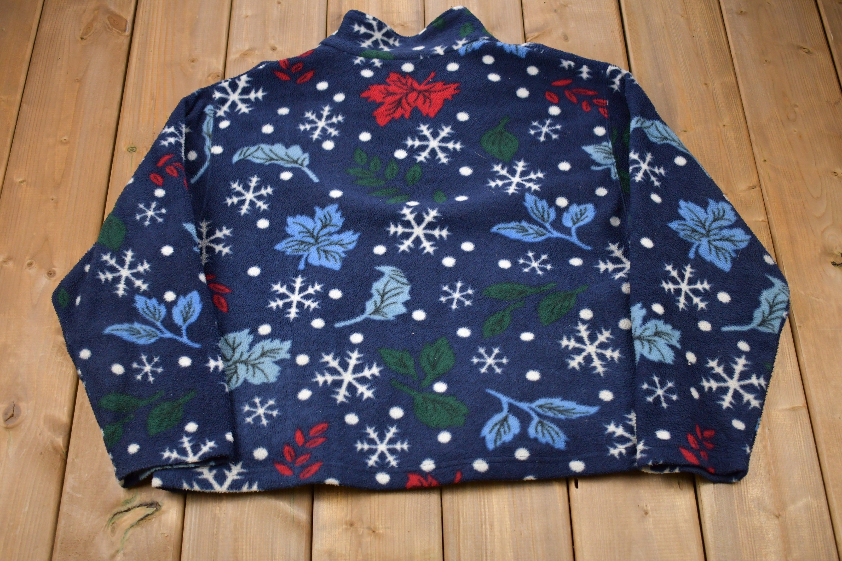 Vintage 1990s Lavon Snow Flake All Over Full Zip Fleece Sweater