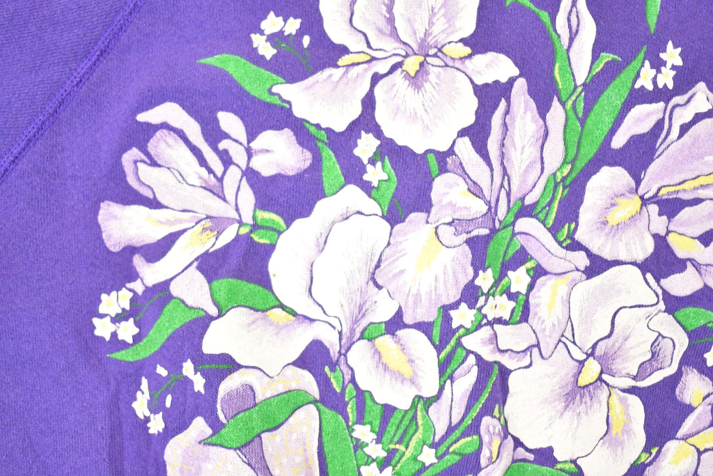Vintage 1990s Design Pointe Floral Collared Graphic Print Crewneck Sweatshirt Women's M