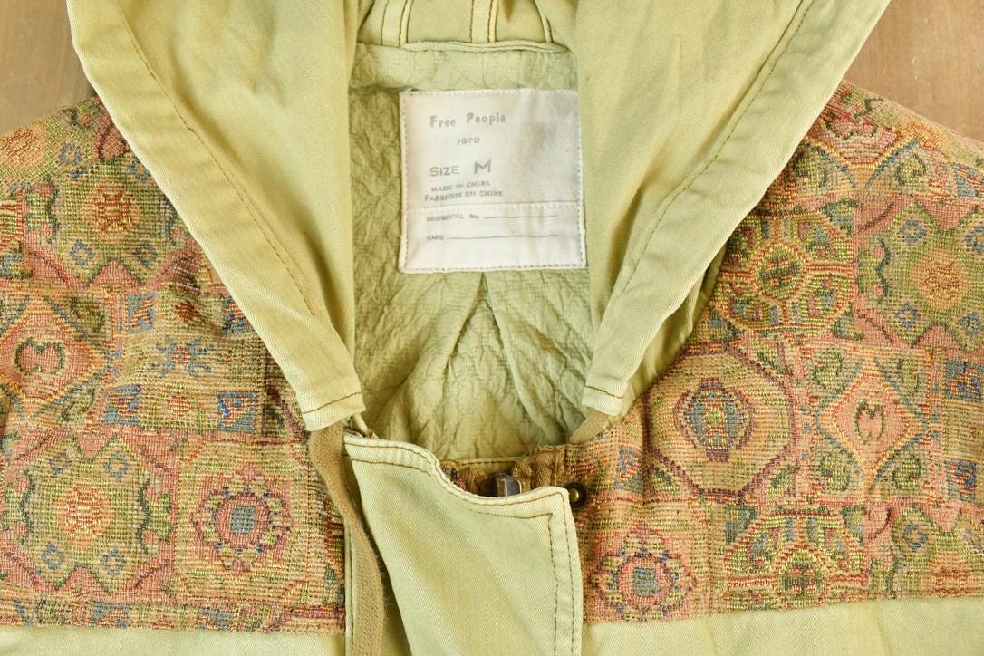 Vintage 1990s Free People Light Embroidered Oversized Jacket