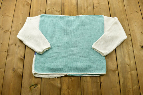 Vintage 90's Pure Hand Knitted Color Block Sweater / Vintage 90s Crewneck / Pattern Sweater / Outdoor / Hand Knit / Pullover Sweatshirt