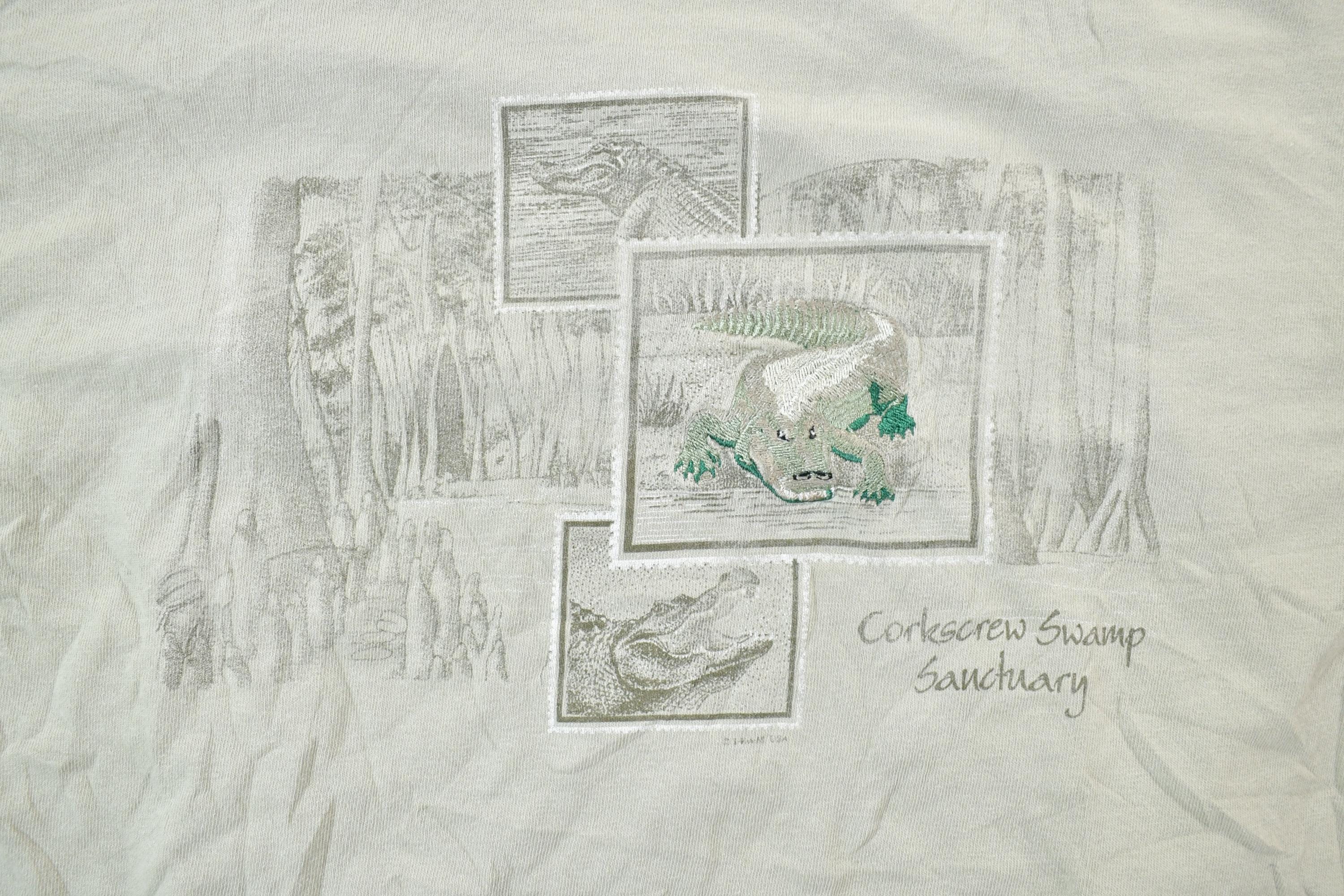 Vintage 1990s Corkscrew Swamp Sanctuary Gator Theme Embroidered T-Shirt