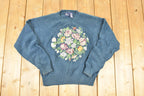 Vintage 1990s Liz Sport Embroidered Flower Bunch Knit Crewneck Sweater Women's M
