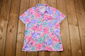 Vintage 1970s Floral Quarter-Button Up Short Sleeve Blouse