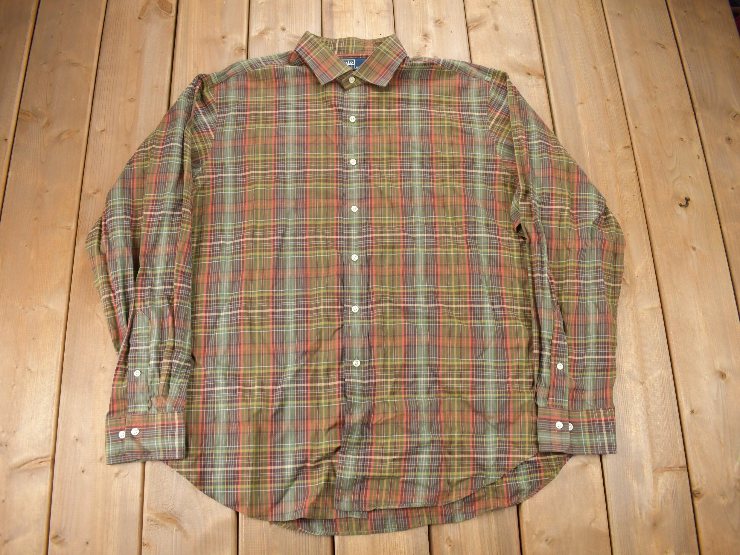 Vintage 1980s Polo Ralph Lauren Plaid Button Up Dress Shirt