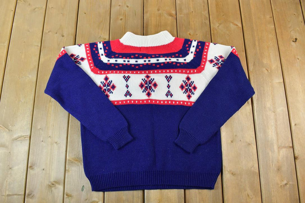 Vintage 1990s JCPenney Winter Theme AOP Knit Crewneck Sweater