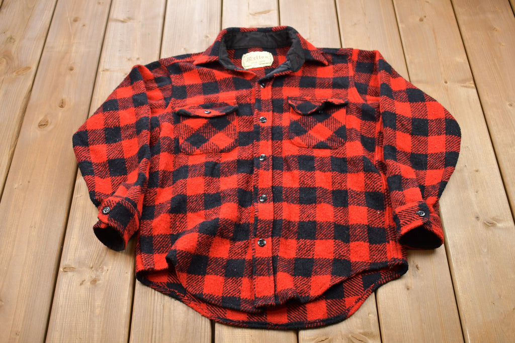 Vintage 1950s Melton Plaid Button Up Shirt