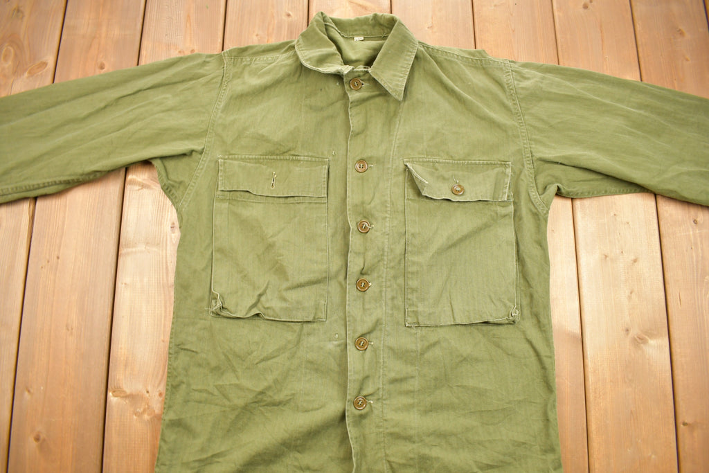 Vintage WW2 1940s Herringbone Military Jacket Army