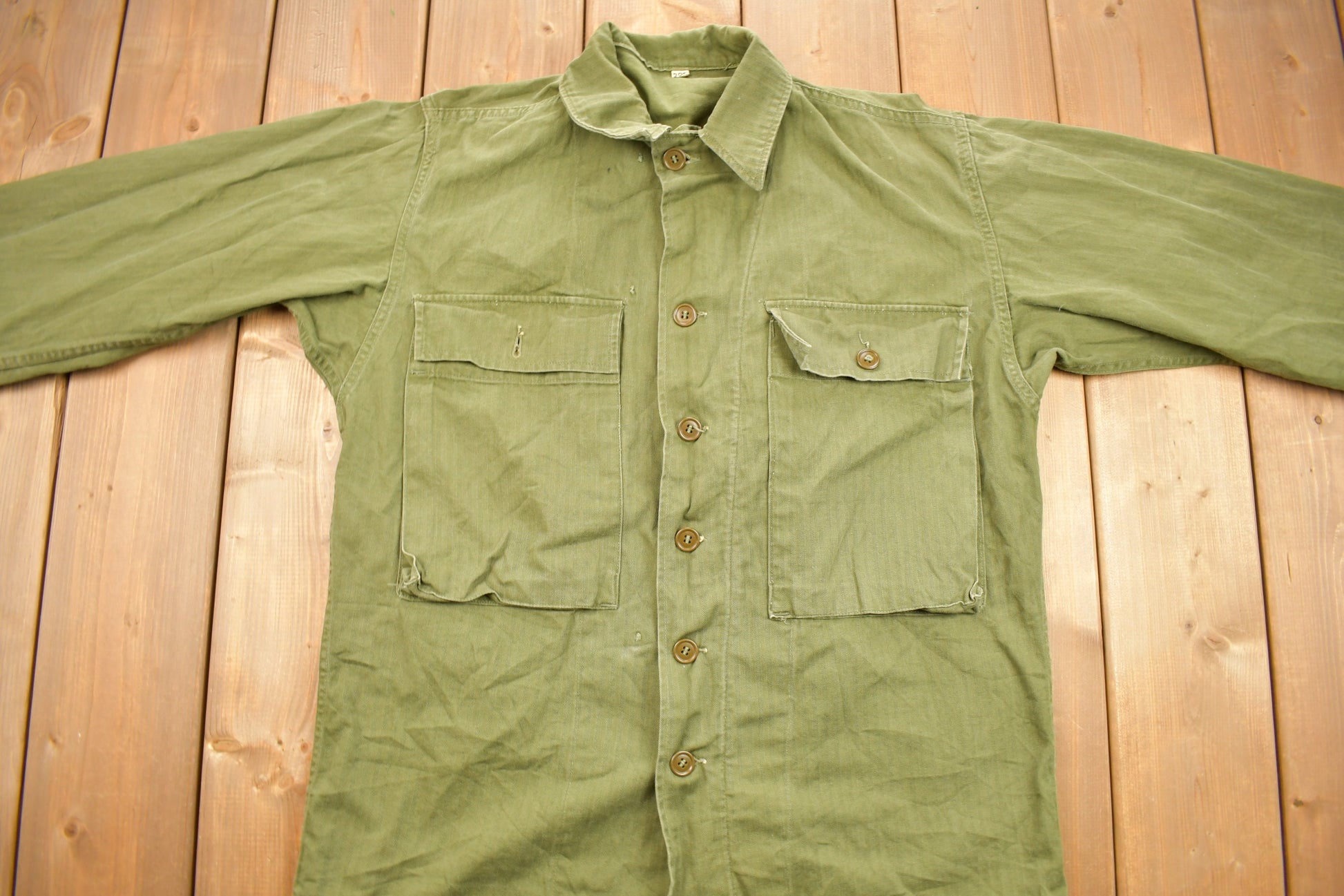 Vintage WW2 1940s Herringbone Military Jacket Army