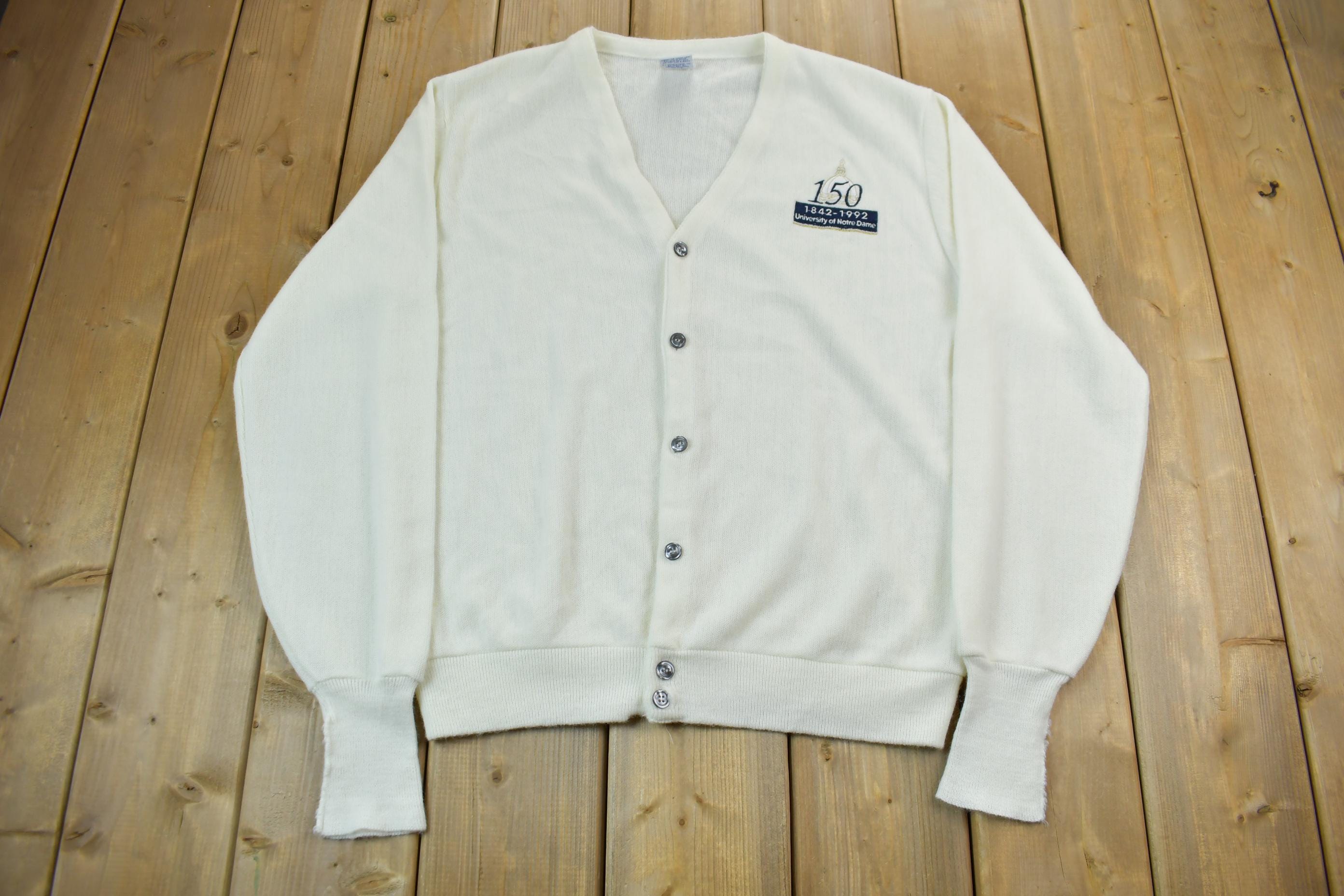 Vintage 1990s University Of Notre Dame Cardigan Sweater Made In USA