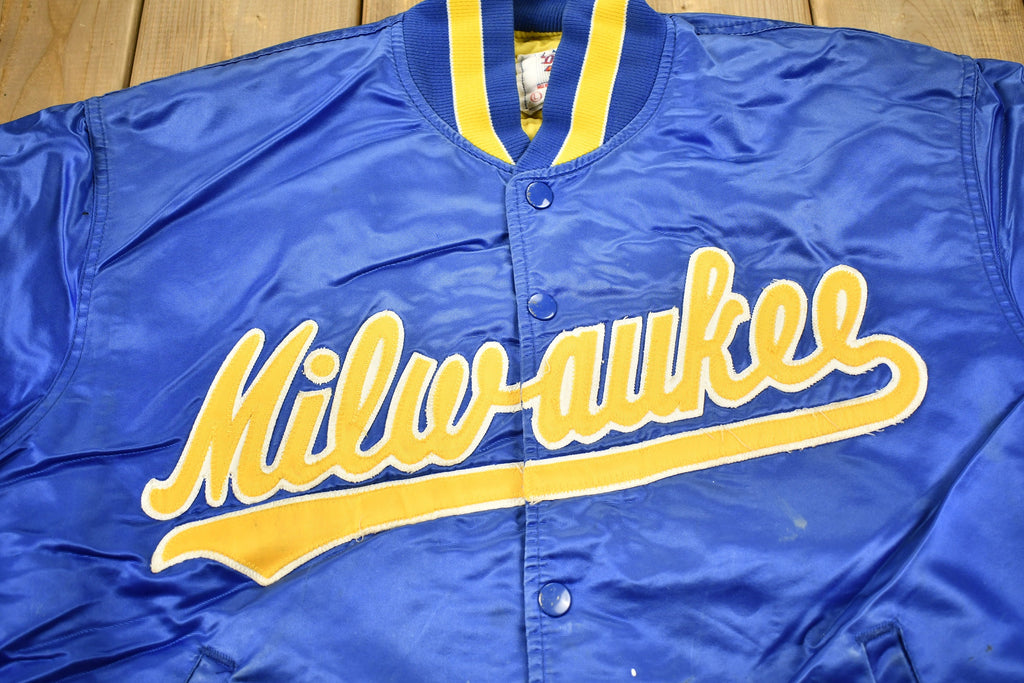 Vintage 1990s Milwaukee Brewers MLB Starter Diamond Collection Satin Bomber Jacket