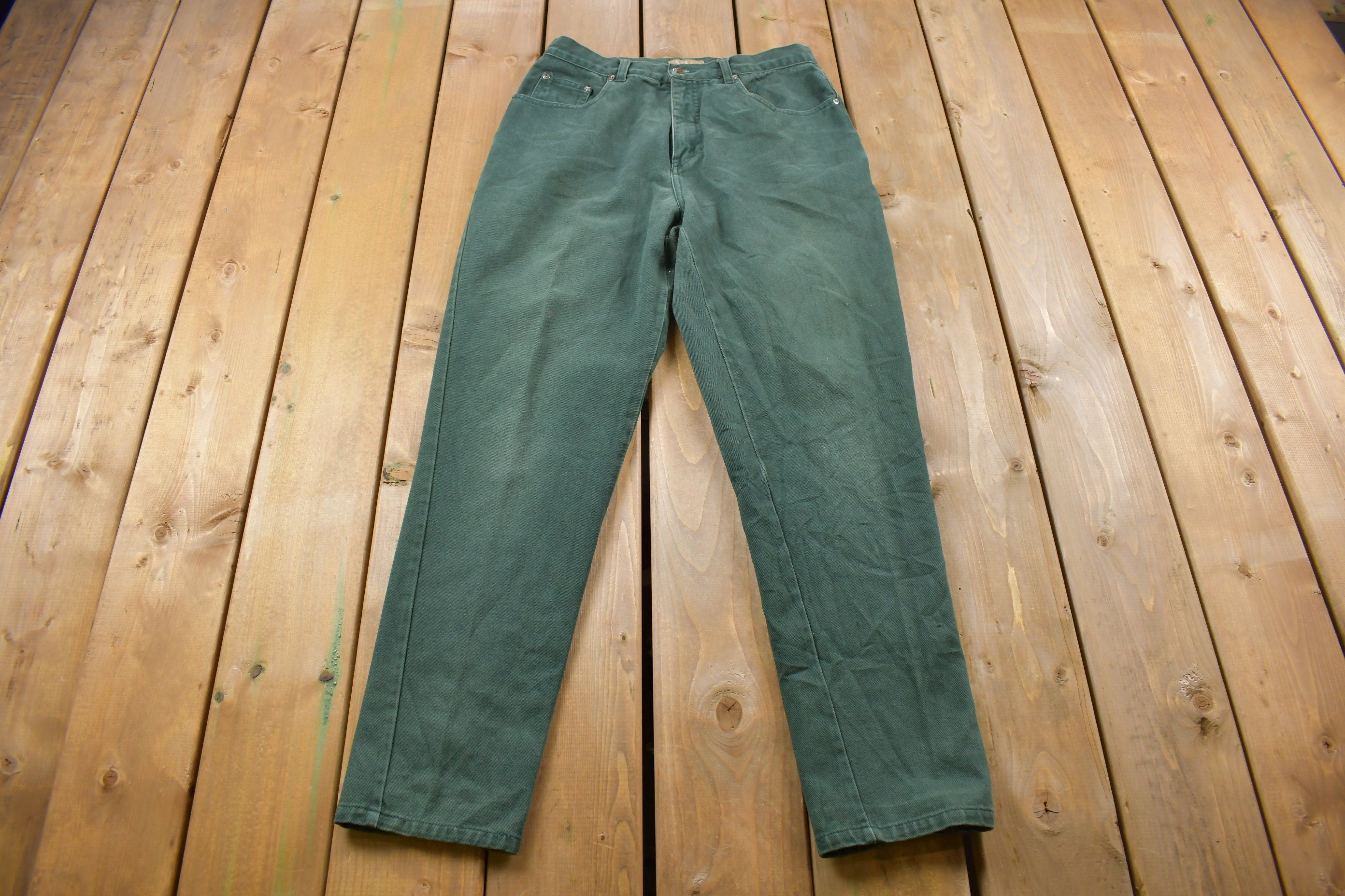 Vintage 1990's NY Line Green Denim Pants 30 x 30 / Made in USA / American Vintage / Streetwear Fashion / Vintage Pants