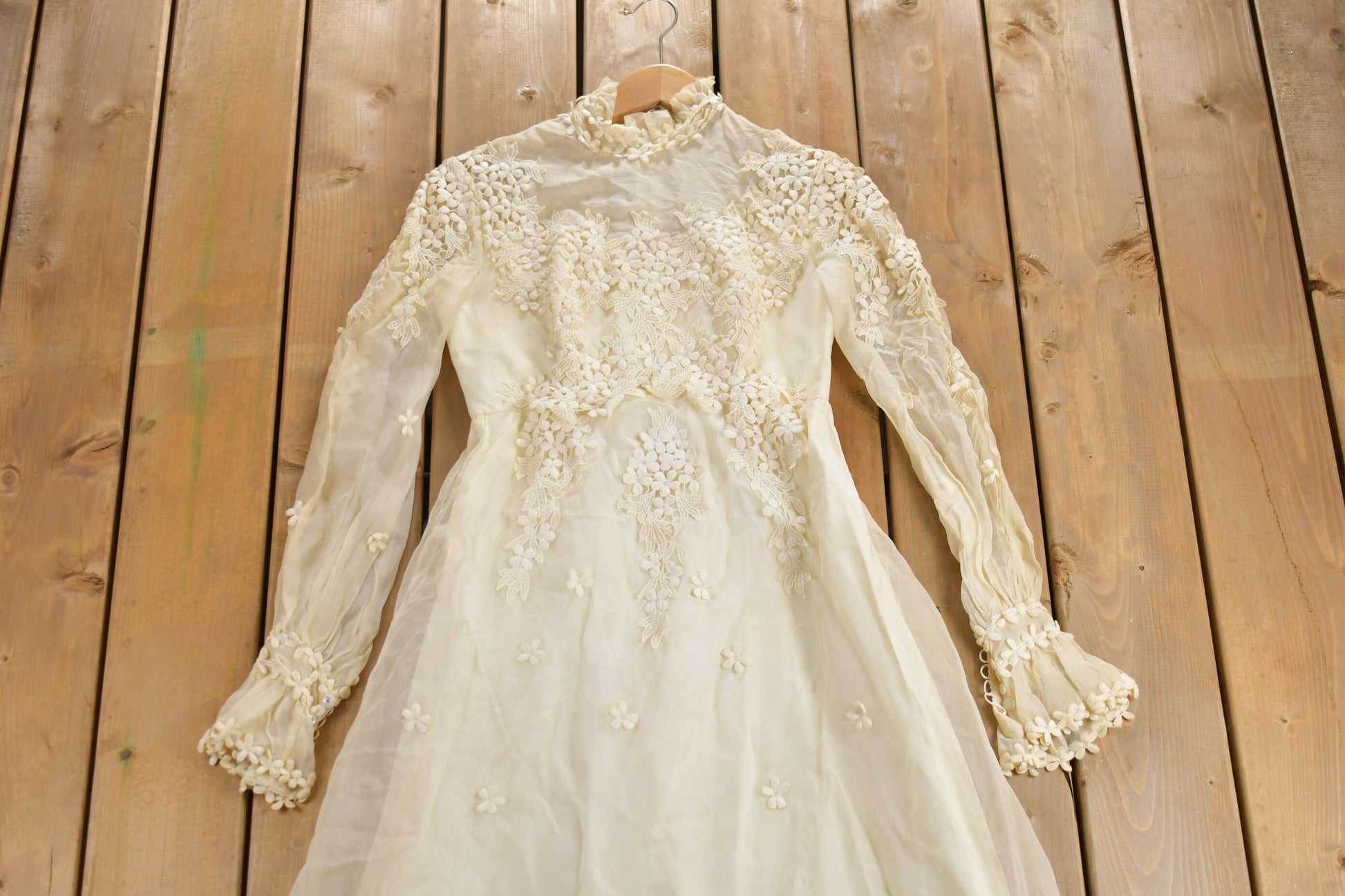 Vintage 1960s Bridal Dress  Lace Dress  Sheer Dress  True Vintage  Cottage Core  Lace Dress  Ruffle Collar  Wedding Dress