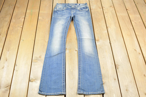 Vintage Y2K Miss Me Bedazzled Low Rise Jeans Size 26x33 / Boot Cut Jeans / Y2K Style / Embroidered Jeans / 2000s / Contrast Stitching