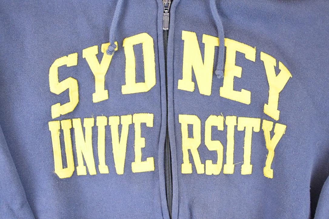 Vintage 1990s Sydney University Embroidered Full Zip Hoodie Sweatshirt Men's L