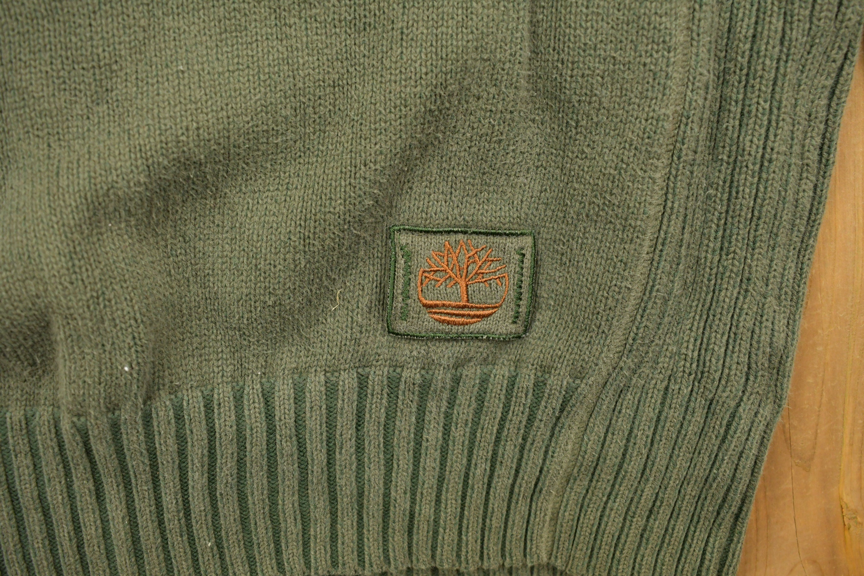 Vintage 1990s Timberland Army Green Knit Crewneck Sweatshirt
